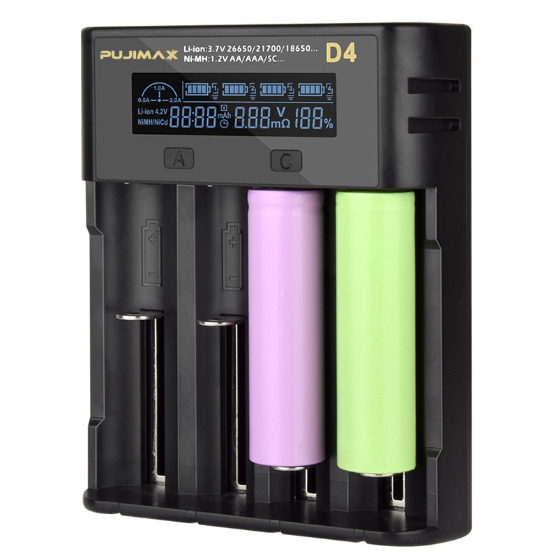 Carregador de bateria AA AAA de 4 baias com porta USB - Vídeo Magnetic